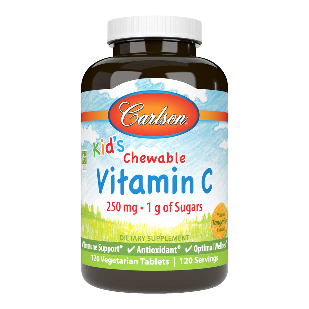 Front view of Carlson Kids Vitamin C Tangerine 250 mg bottle