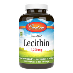Carlson Lecithin 1200 mg bottle with label showing 100 softgels