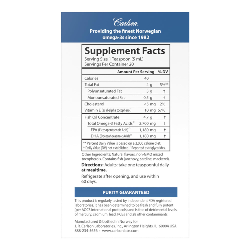 Teaspoon serving of Carlson Med Omega Lemon-Lime omega-3 oil