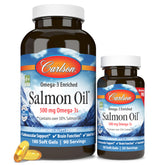 Carlson Norwegian Salmon Oil bottle front promotes daily wellness with omega-3s