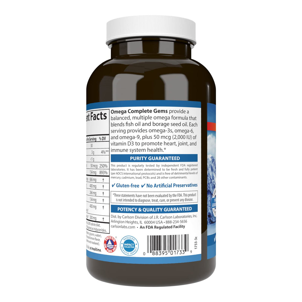 Carlson Omega Complete Gems borage oil omega-9 visual for varied fat intake