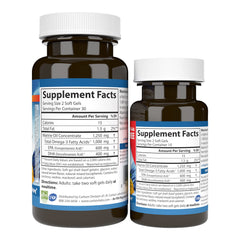 Back view of Carlson Omega Minis Lemon packaging with nutrition facts