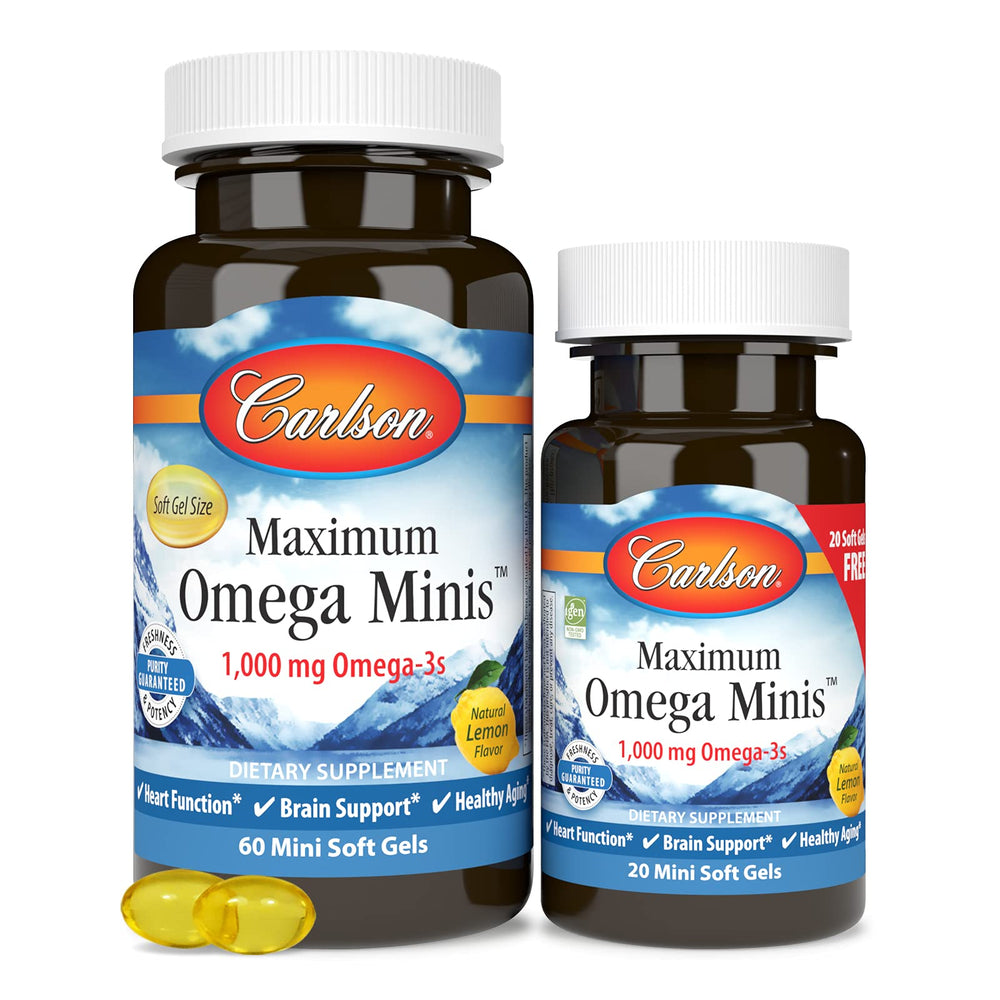 Close-up of small lemon-flavored omega-3 mini softgels