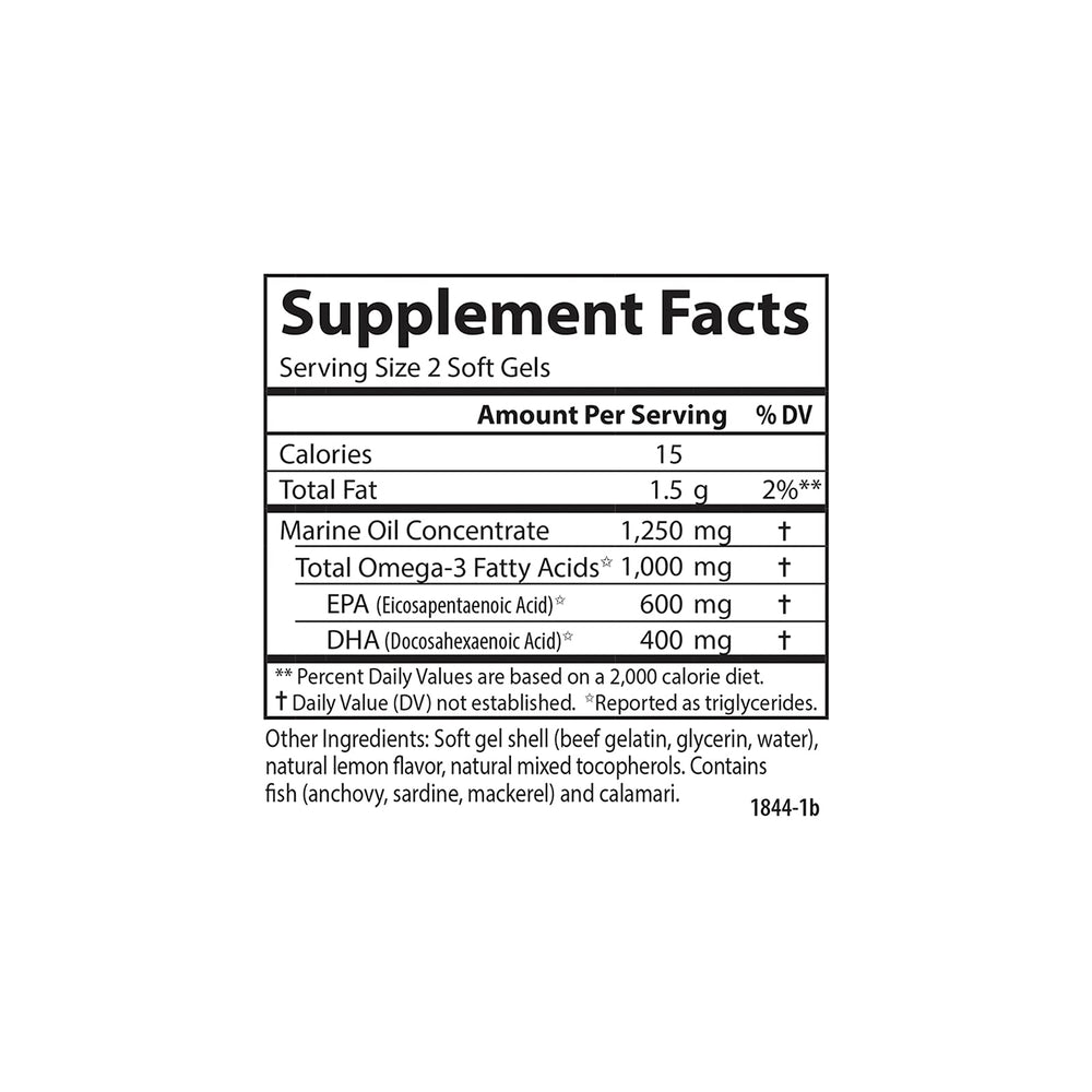 Illustration showing 1000 mg omega-3 per serving in Carlson Omega Minis