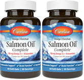 Carlson Salmon Oil Complete bottle with 700 mg Omega-3s and astaxanthin packaging