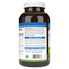 Carlson Solar D Gems 360-count bottle suggests long-term bone and immune health support.