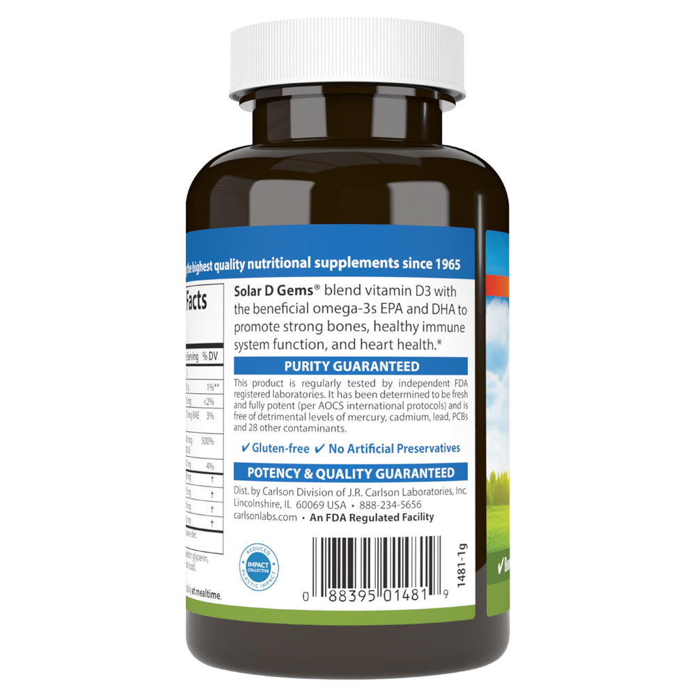 Back nutrition facts panel of the bottle