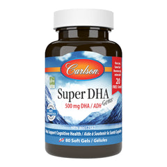 Carlson Super DHA Gems bottle with Nordic wild-caught fish oil supports overall wellness.