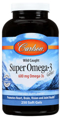 Carlson Super Omega-3 Gems bottle front showcases clean label for everyday heart and brain support.