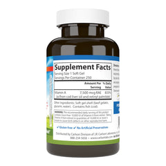 Close-up of Carlson Vitamin A 25,000 IU bottle