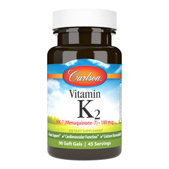 Carlson Vitamin K2 MK-7 180 mcg bottle label with 90 softgels