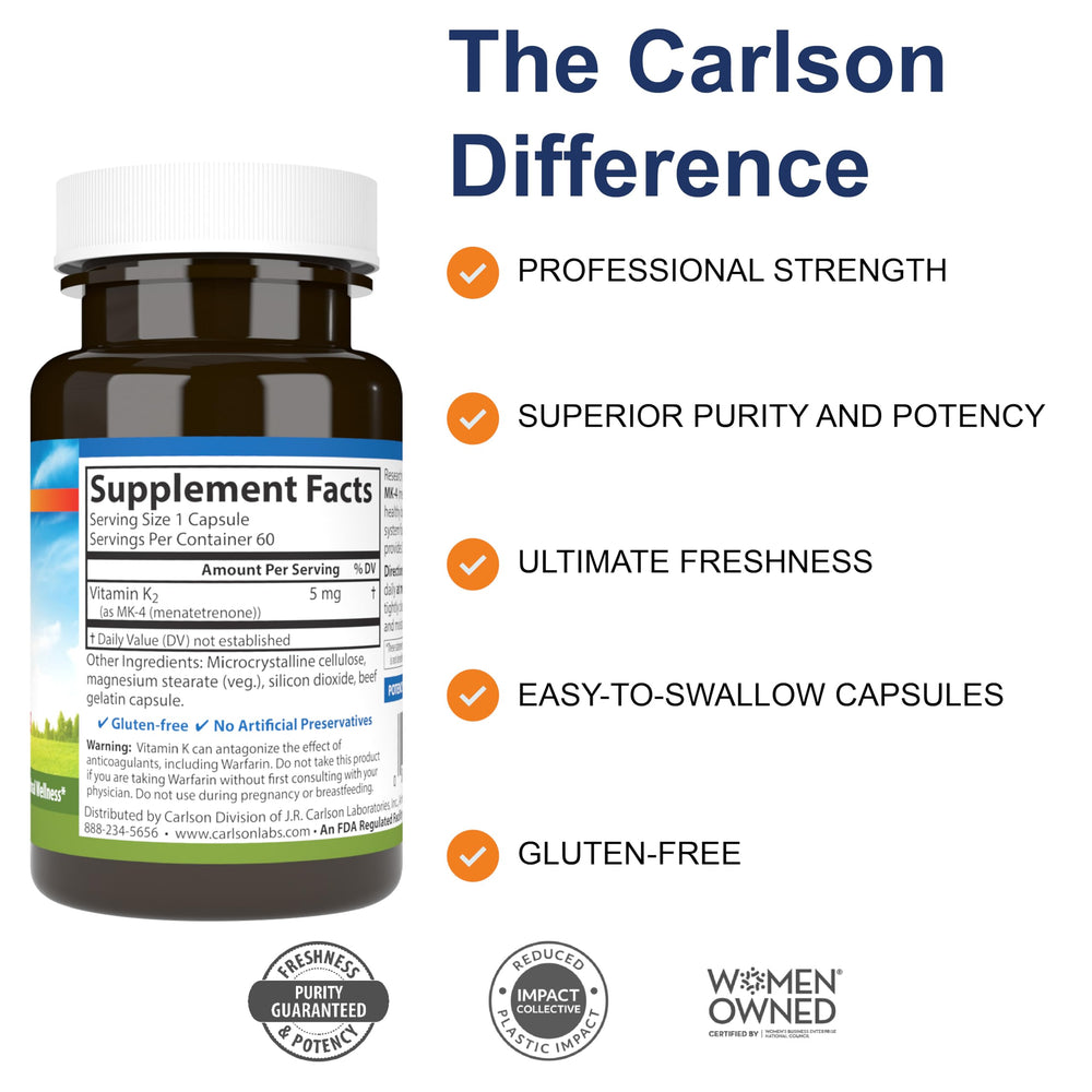 Close-up of Carlson Vitamin K2 MK-4 capsule