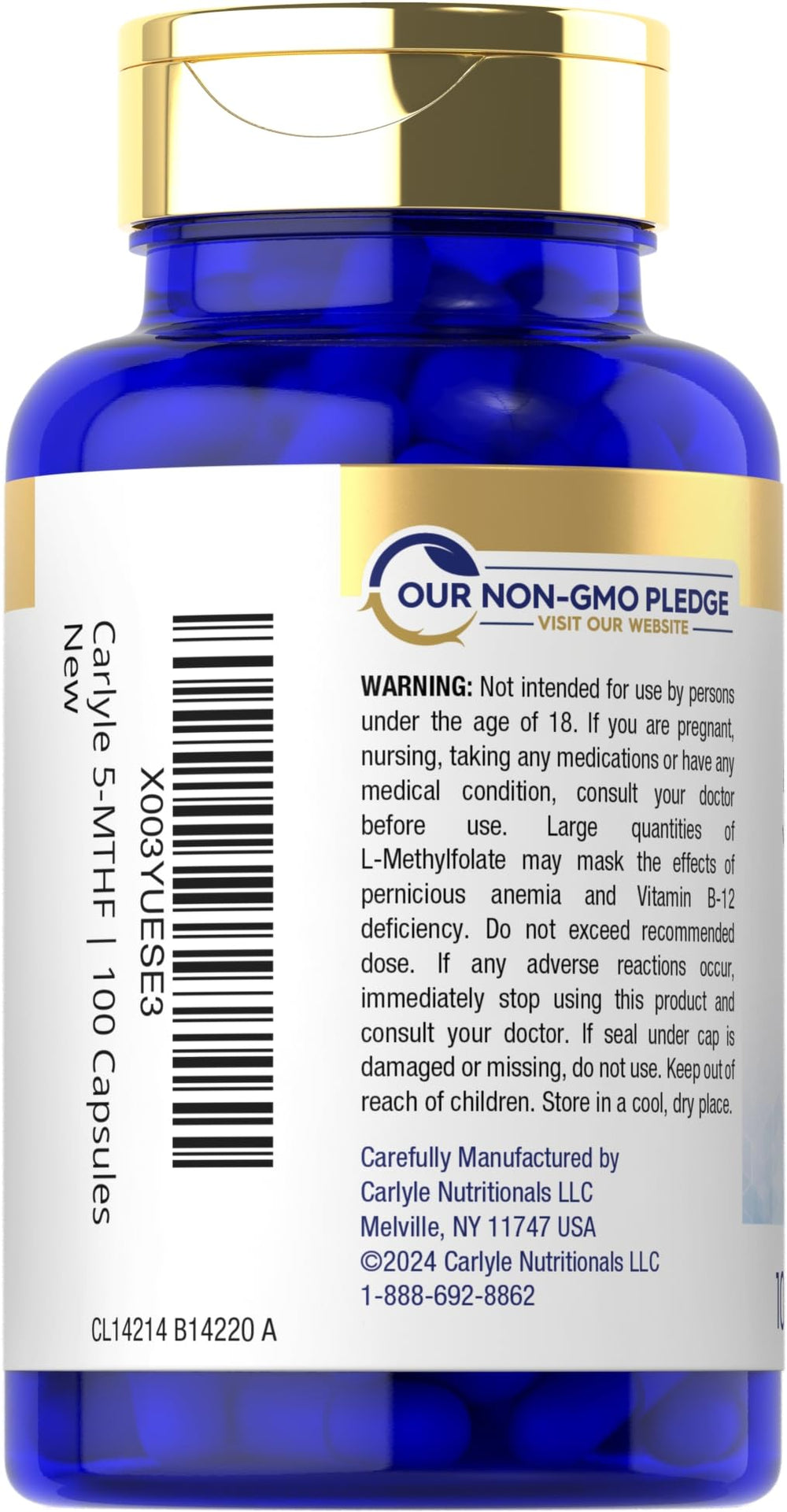 Ingredients panel of Carlyle 5-MTHF supplement