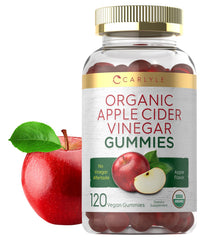 Carlyle front label showing organic apple cider vinegar gummies and benefits