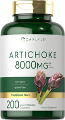 Bottle of Carlyle Artichoke Extract Capsules 8000mg 200-count - front view