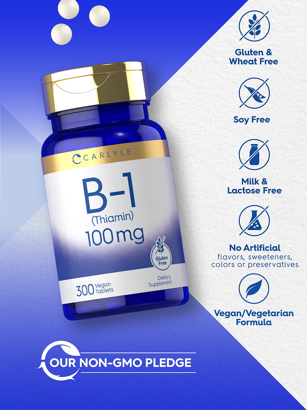 Vegan, Non-GMO, Gluten-Free Carlyle B1 Vitamin packaging