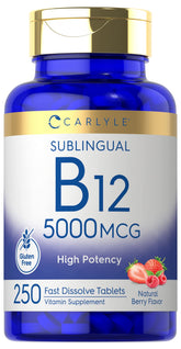 Carlyle B12 5000 mcg Sublingual Berry flavored vitamin bottle front
