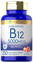 Carlyle B12 5000 mcg Sublingual Berry flavored vitamin bottle front