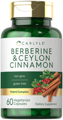 Carlyle Berberine with Ceylon Cinnamon 2000mg Complex bottle and capsules