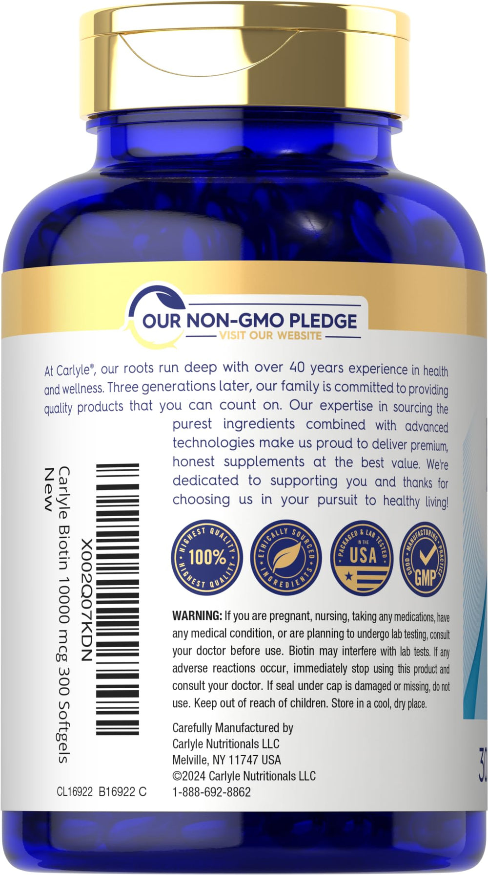 Close-up of Carlyle Biotin 10000mcg softgels