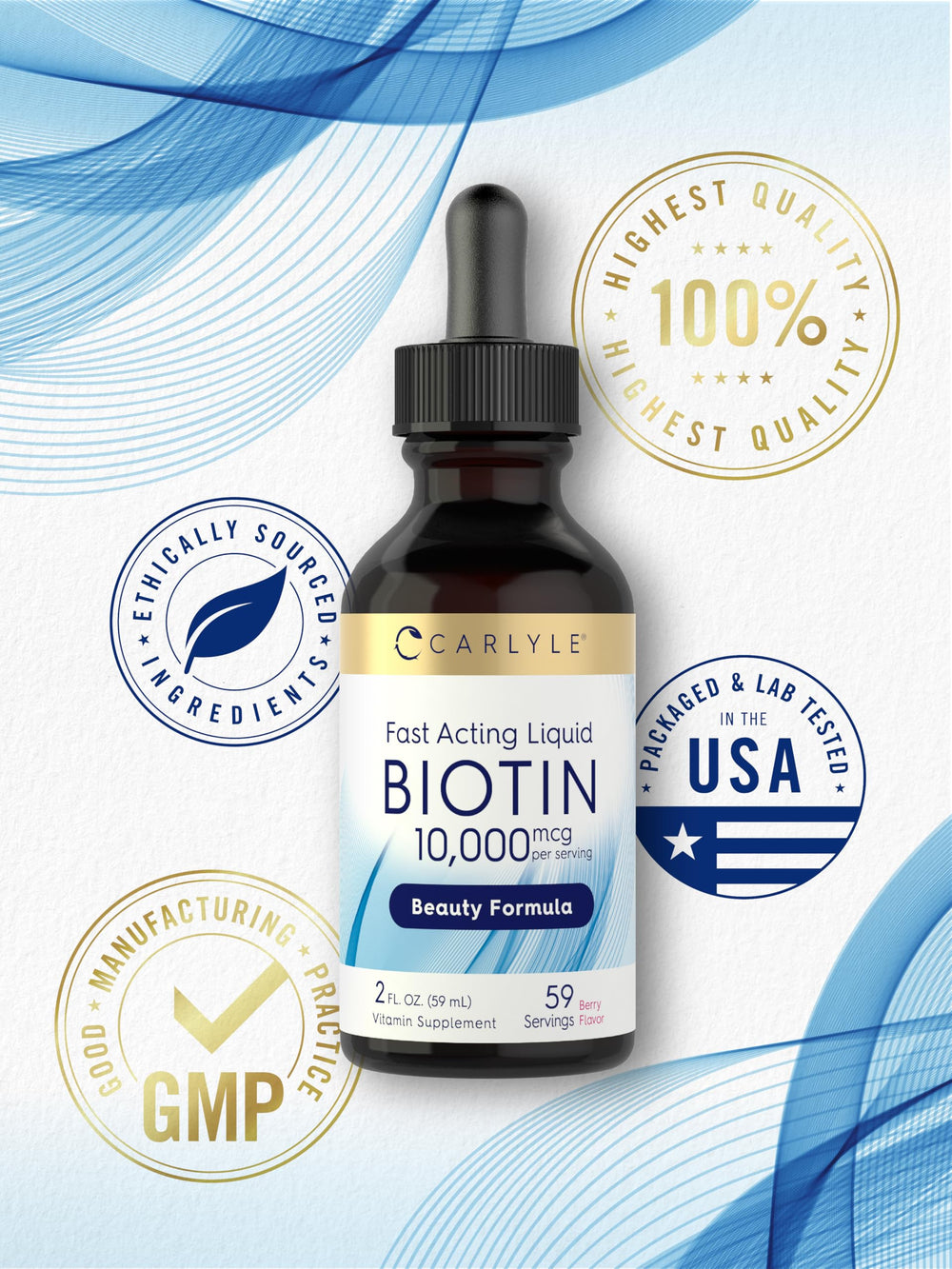 Dropper dispensing biotin liquid from bottle