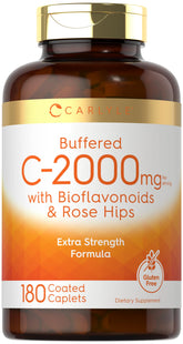 Carlyle Buffered Vitamin C 2000mg - 180 Caplets with Rose Hips and Bioflavonoids