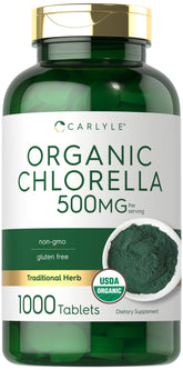 Carlyle Chlorella Tablets Organic 500 mg bottle - 1000 count front label