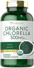 Carlyle Chlorella Tablets Organic 500 mg bottle - 1000 count front label