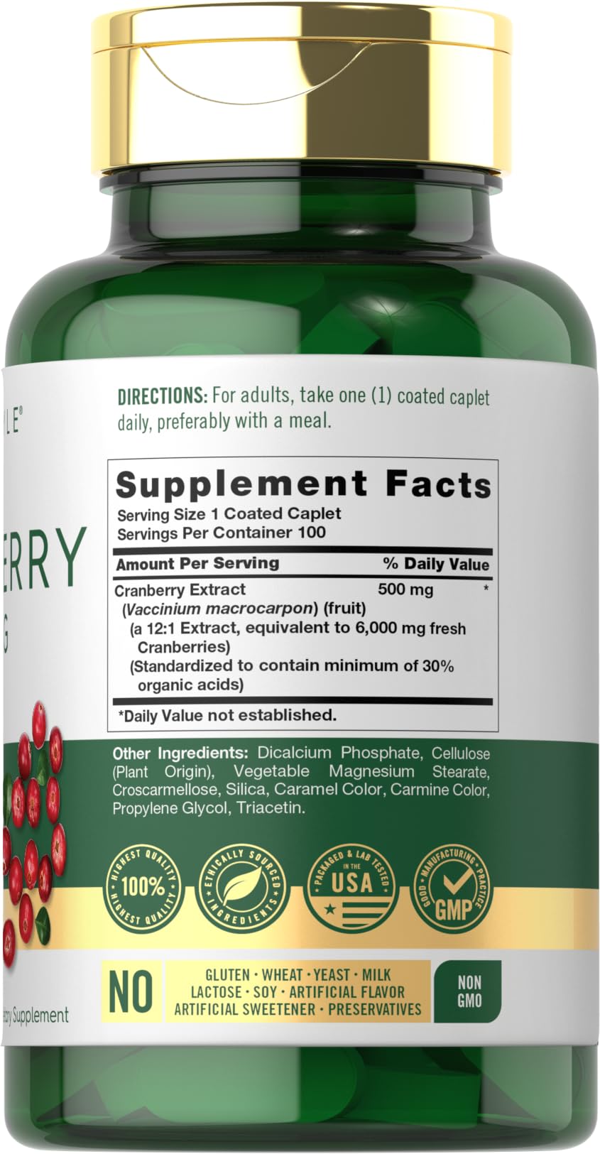 Close-up of Carlyle Cranberry Pills 500 mg caplets