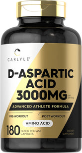Carlyle D-Aspartic Acid supplement bottle for daily workouts.