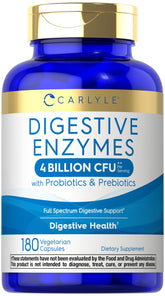 Carlyle Digestive Enzymes bottle label with 180 capsules