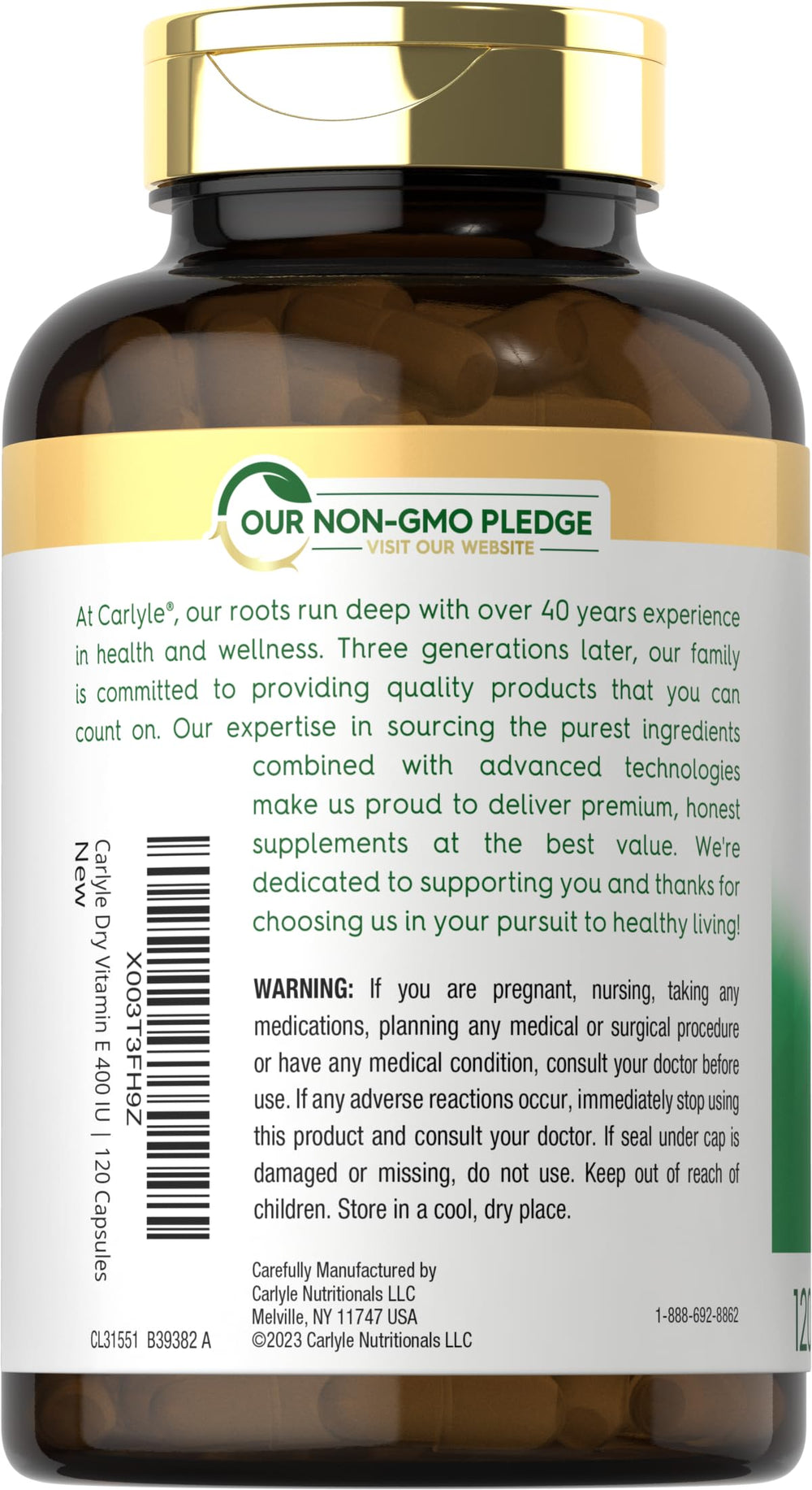 Back panel with supplement facts and ingredients