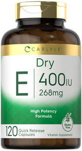 Label for Carlyle Dry Vitamin E 400 IU 268 mg 120 capsules