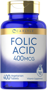 Carlyle Folic Acid 400 mcg bottle label – 400 vegetarian tablets