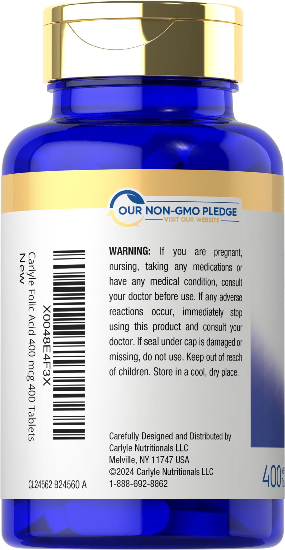 Nutrition facts panel for Carlyle Folic Acid 400 mcg