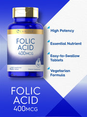 Carlyle Folic Acid 400 mcg bottle with wellness branding