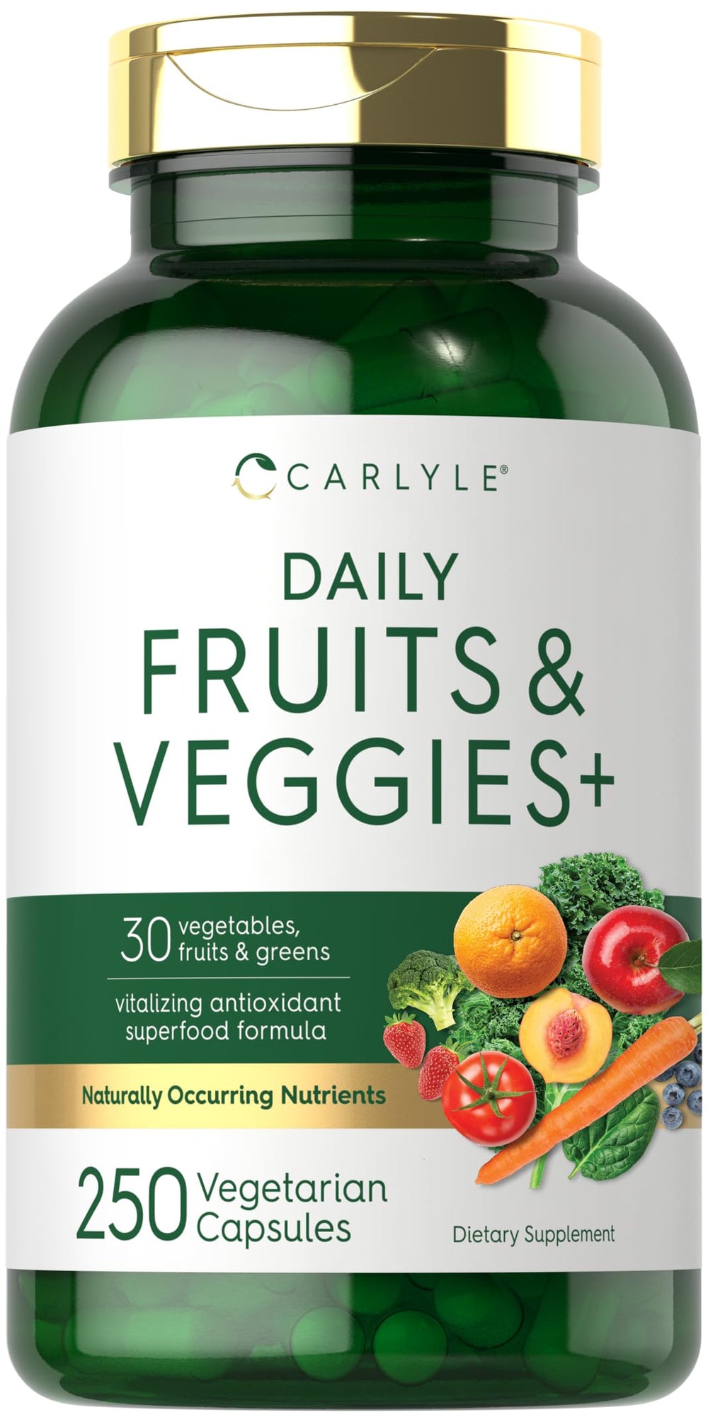 Carlyle Fruits and Veggies Supplement bottle with 250 capsules