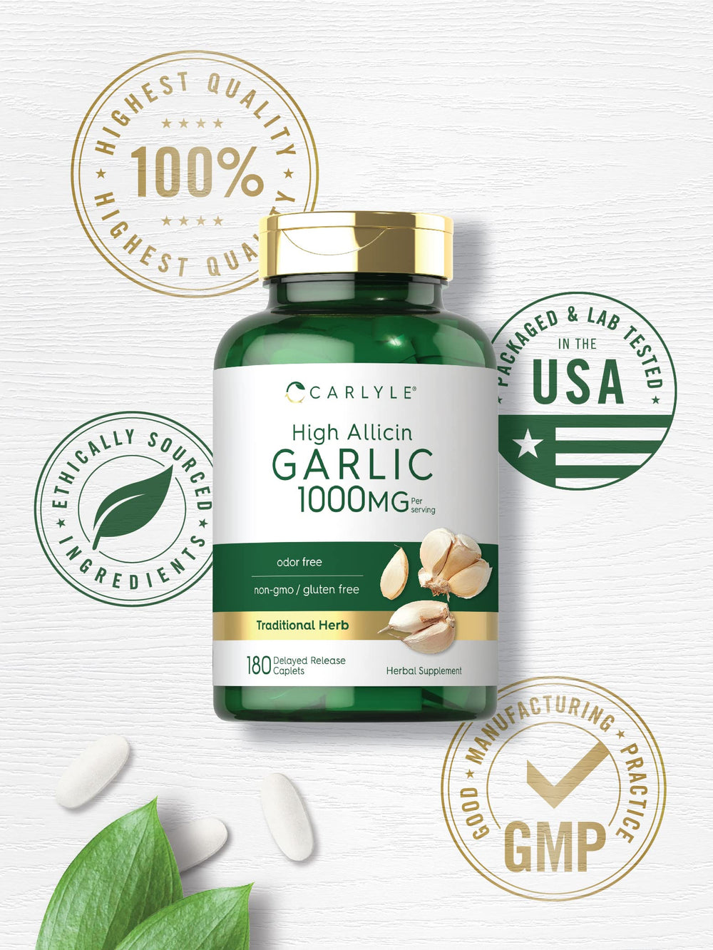 Nutrition/ingredients panel for Carlyle Garlic 1000mg