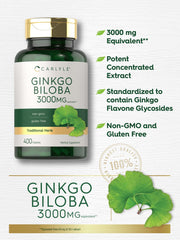 Gluten-free symbol next to Ginkgo Biloba 3000mg bottle