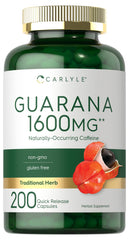 Carlyle Guarana Extract capsules package shows label highlighting natural caffeine support for alertness