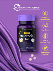 Non-GMO and gluten-free labeling on Carlyle Kids Melatonin