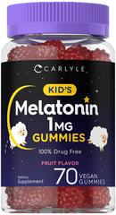 Front view of Carlyle Kids Melatonin Gummies bottle (1 mg, 70-count)