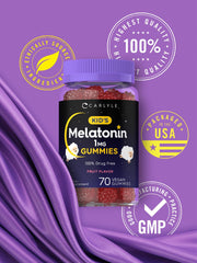 Vegan, Non-GMO, Gluten Free icons on Carlyle Kids Melatonin Gummies