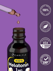 Box and bottle display for Carlyle Kids Melatonin Liquid berry flavor