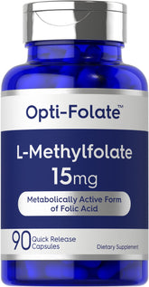 Front bottle of Carlyle L-Methylfolate 15mg 90 capsules