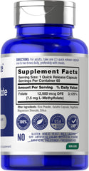Close-up of Carlyle L-Methylfolate 7.5 mg capsules in bottle