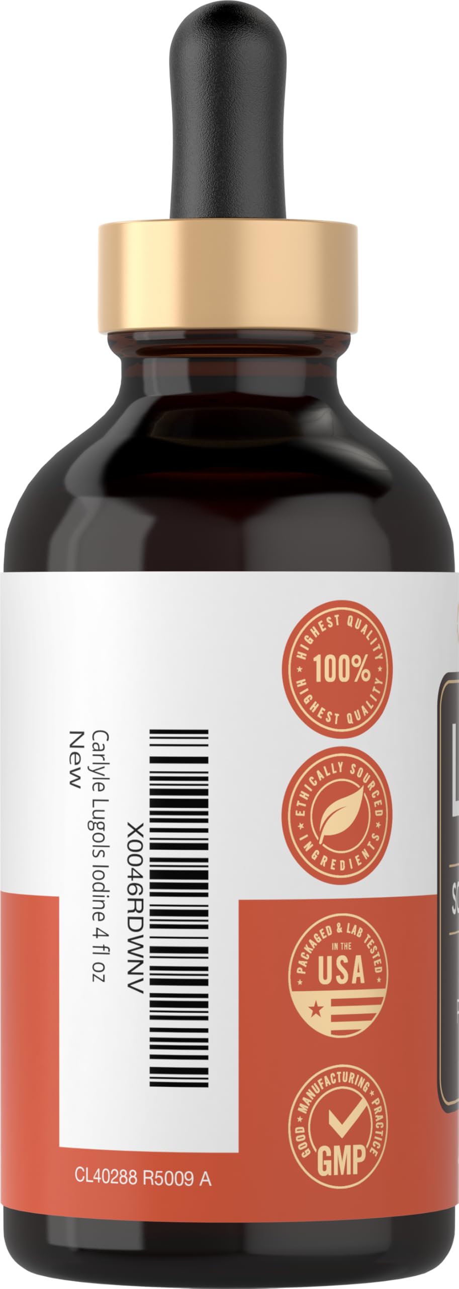 Product label showing 2% iodine and 4% potassium iodide