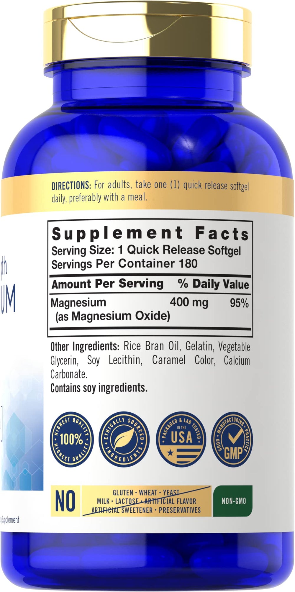 Front view of Carlyle Magnesium Oxide 400mg bottle