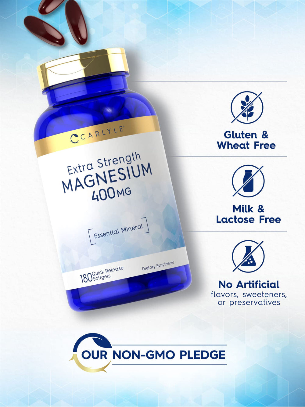 180 softgel capsules of Carlyle Magnesium Oxide 400mg