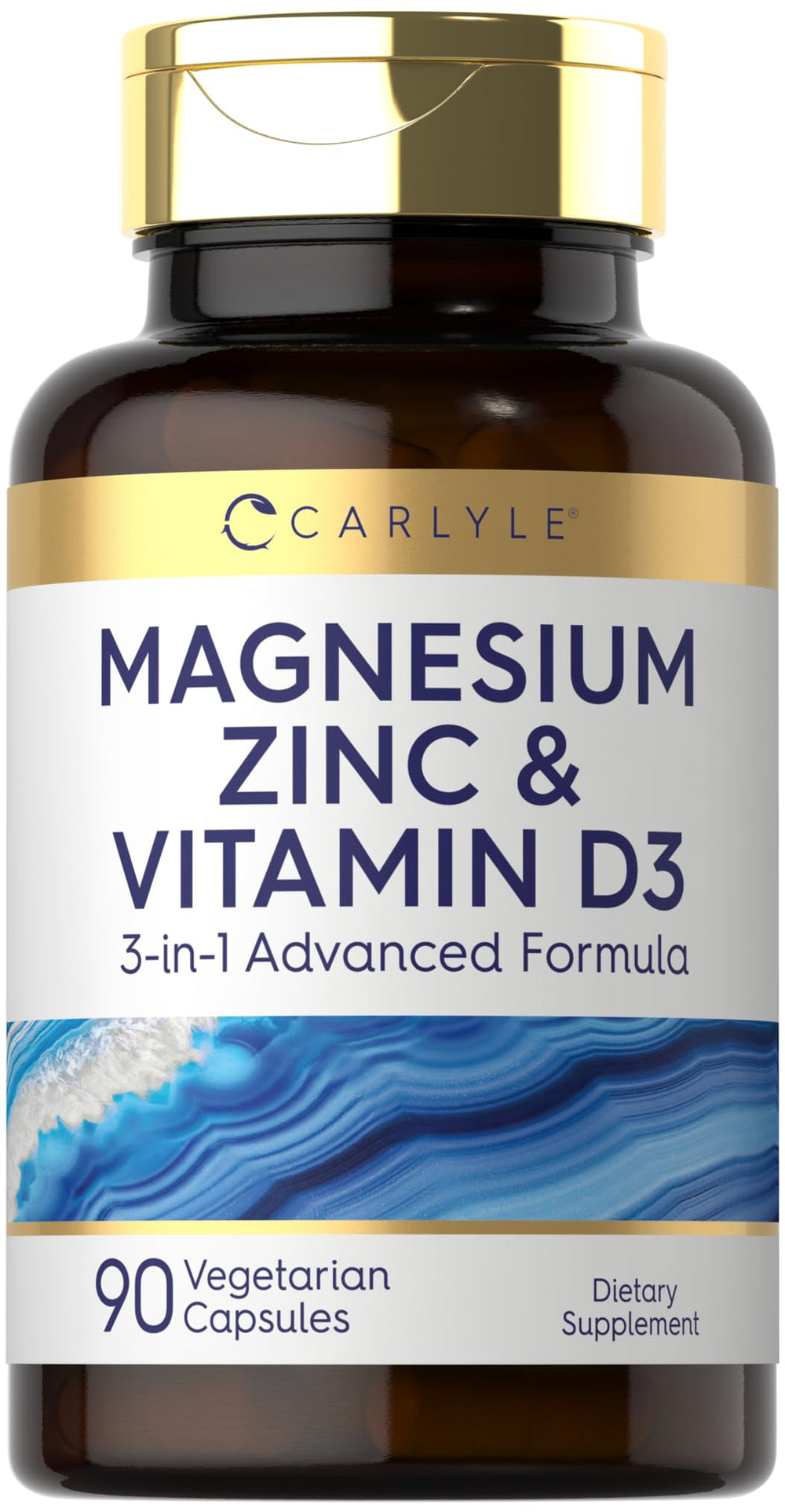 Carlyle Magnesium Zinc Vitamin D3 bottle with 90 capsules on white background